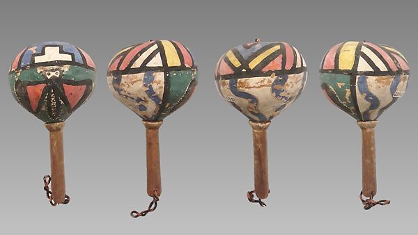 A:shiwi (Zuni Pueblo) people of New Mexico make rattles for use in healing and religious ceremony. This is four views of a 19th century rattle in the Metropolitan Museum, New York. See Rattle (n.d.).